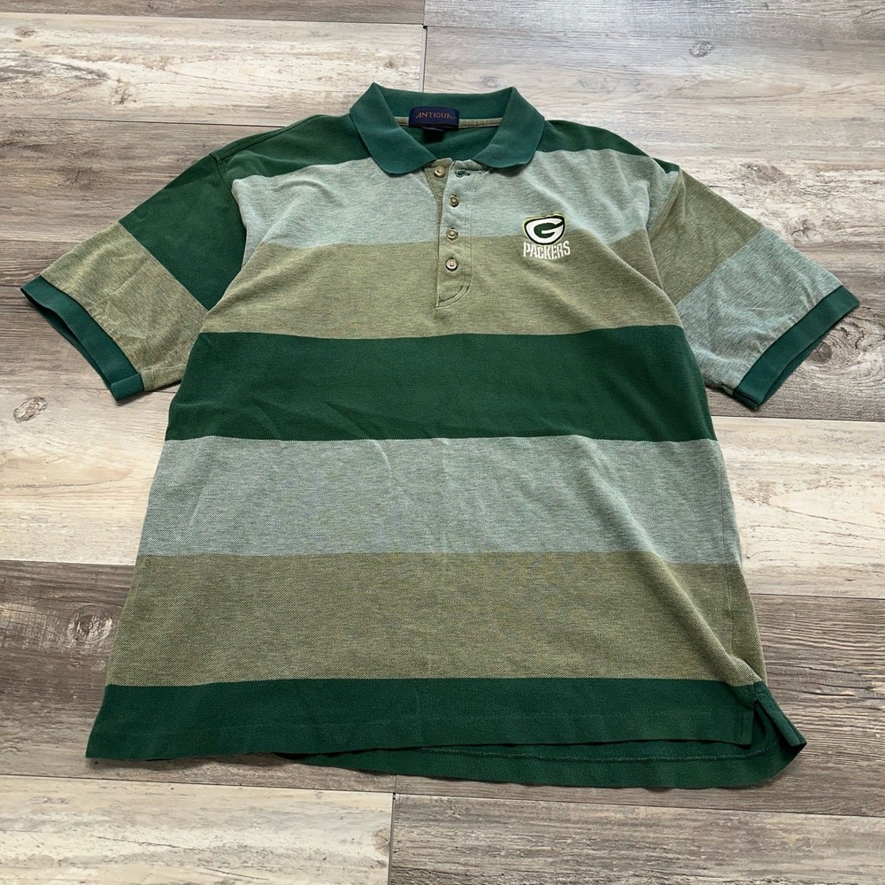 Green‎ Bay Packers Rugby Shirt Vintage Striped Men's XL Collared Polo NFL 90s
